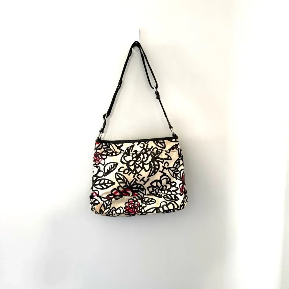 Coach Satin Poppy Black White Red shoulder crossbody Bag